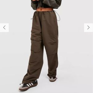 Boohoo khaki parachute cargo pants